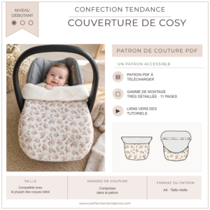 Couverture de cosy bébé 55 × 57 cm - Patron de couture PDF